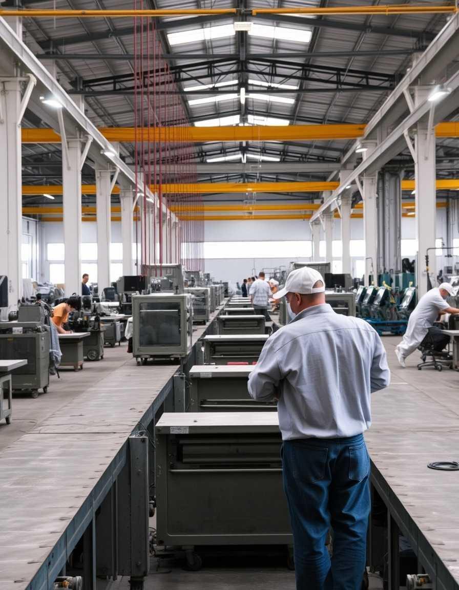 生產(chǎn)車間操作機(jī)器的工人